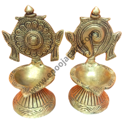 Brass Shankhchakra Diya Set