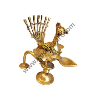 Brass Peacock Dhoop Dani With Handle and Diya